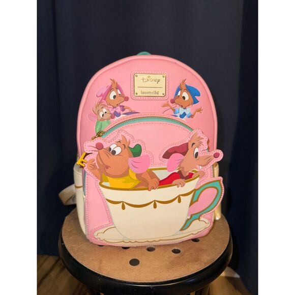Loungefly Handbags - NWT Loungefly Cinderella Pink Gus and Jaq Mice Teacup Mini Backpack with flaws